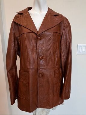 Vintage Tony’s Genuine Brown Leather Jacket Made in Mexico 70s Wide Lapel Unisex
